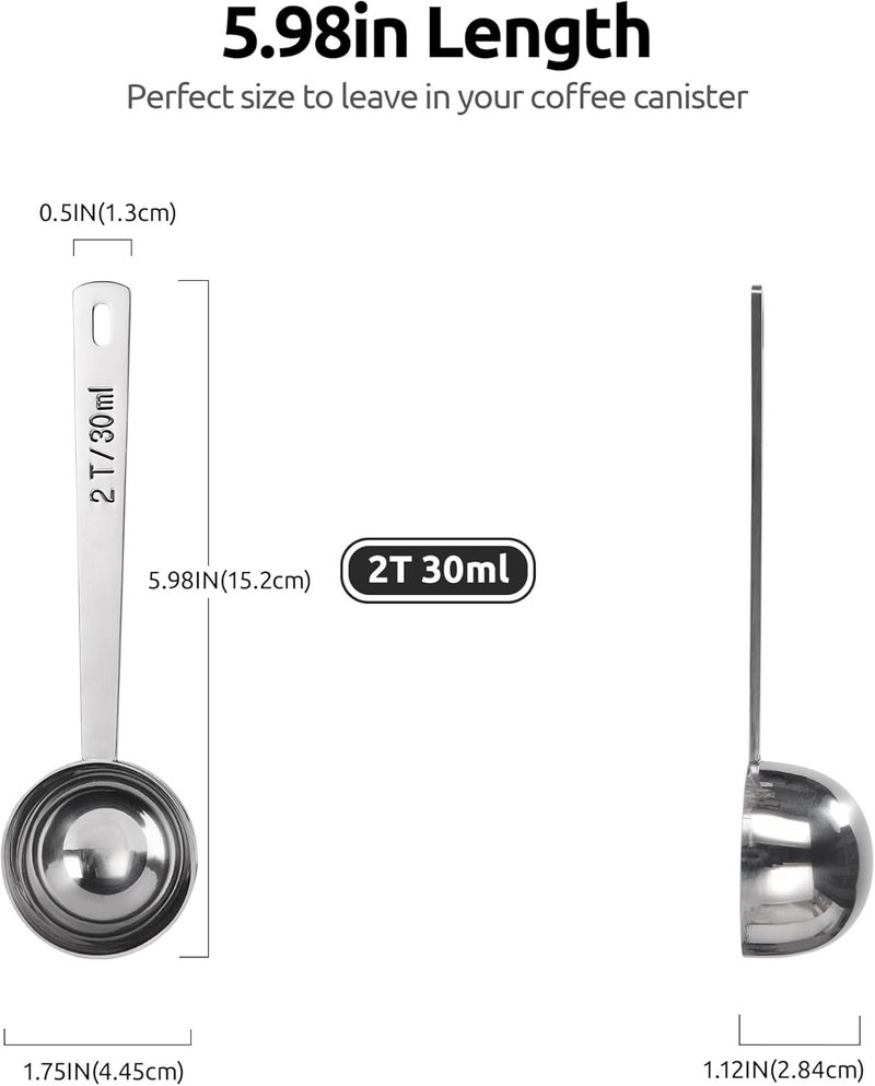 U-Taste Matte anti slip finish 18/8 Stainless Steel Coffee Scoop: 10.8cm Long Handle Coffee Measuring Spoon Scooper, Metal Scale Spoon for Ground Coffee, Bean, Espresso, Sugar, Powder in Container (2Tbsp/30ml, Silver) Globally popular universal design - Image 2