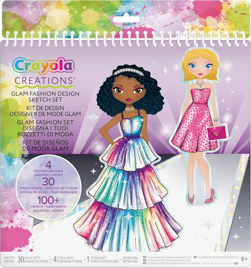 CRAYOLA Creations Glam Fashion Set, Create Your Own Fashion Collection, Drawing Set with Stencils and Stickers, Creative Activity for Girls, from 8 Years - Image 2