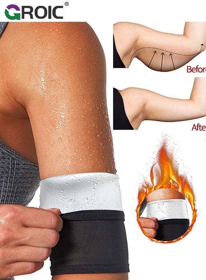 GROIC 2pcs Arm Trimmers for Women Compression Sauna Sweat Set, Arm Shaper Bands, Arm Trainer Sleeves for Sports Workout,Sauna Arm Wraps for Arms Increasing Heat(Silver L/XL) - Image 2