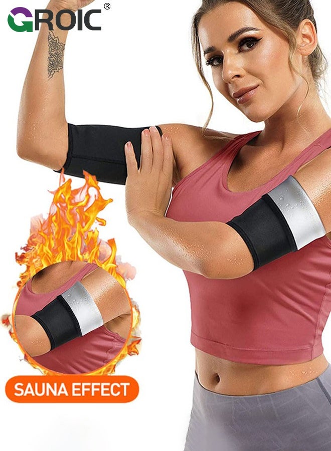 GROIC 2pcs Arm Trimmers for Women Compression Sauna Sweat Set, Arm Shaper Bands, Arm Trainer Sleeves for Sports Workout,Sauna Arm Wraps for Arms Increasing Heat(Silver L/XL) - Image 1