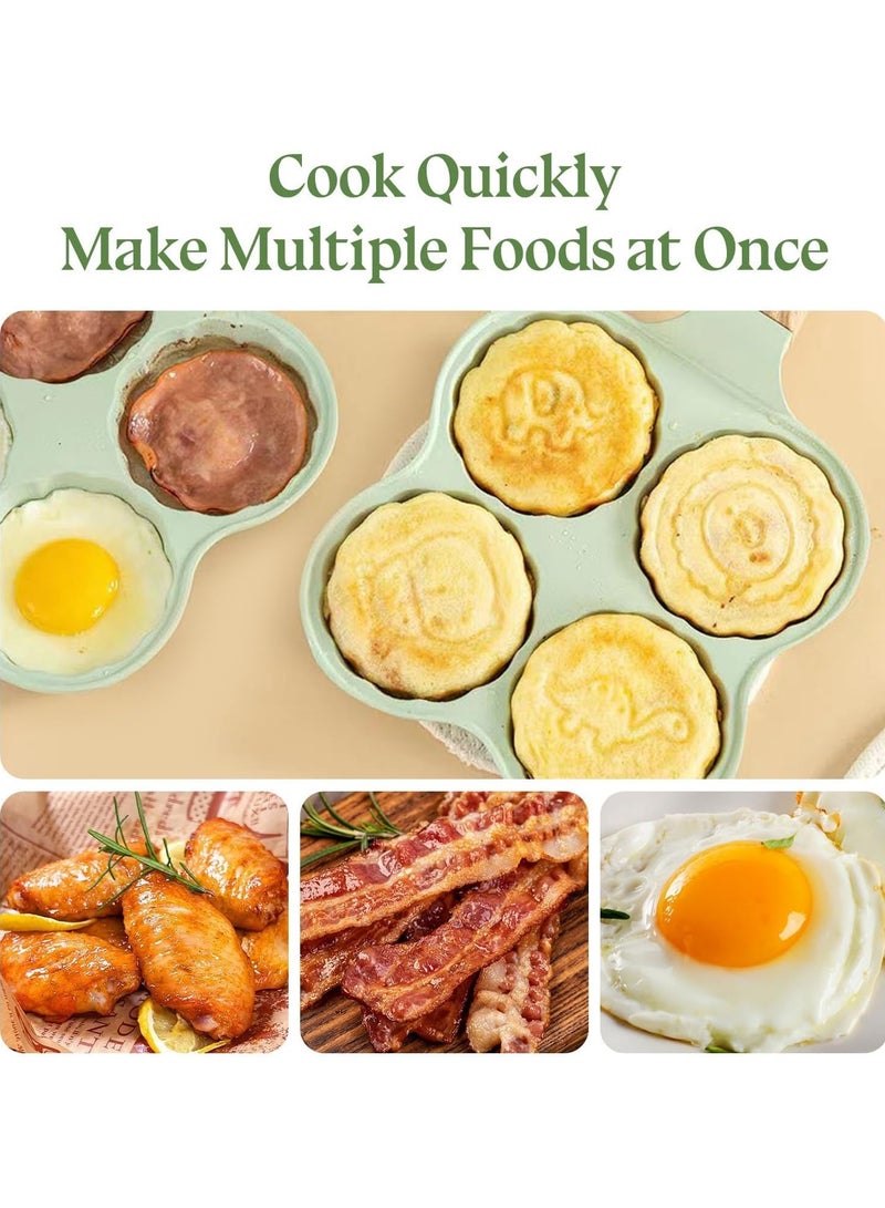 مقلاة بانكيك غير لاصقة مع 4 قوالب حيوانية، صانعة البانكيك والكريب المصغرة الخالية من PFOA للأطفال، مقلاة بيض للإفطار، مناسبة للطبخ على المواقد الحثية والغازية والكهربائية. - Image 5