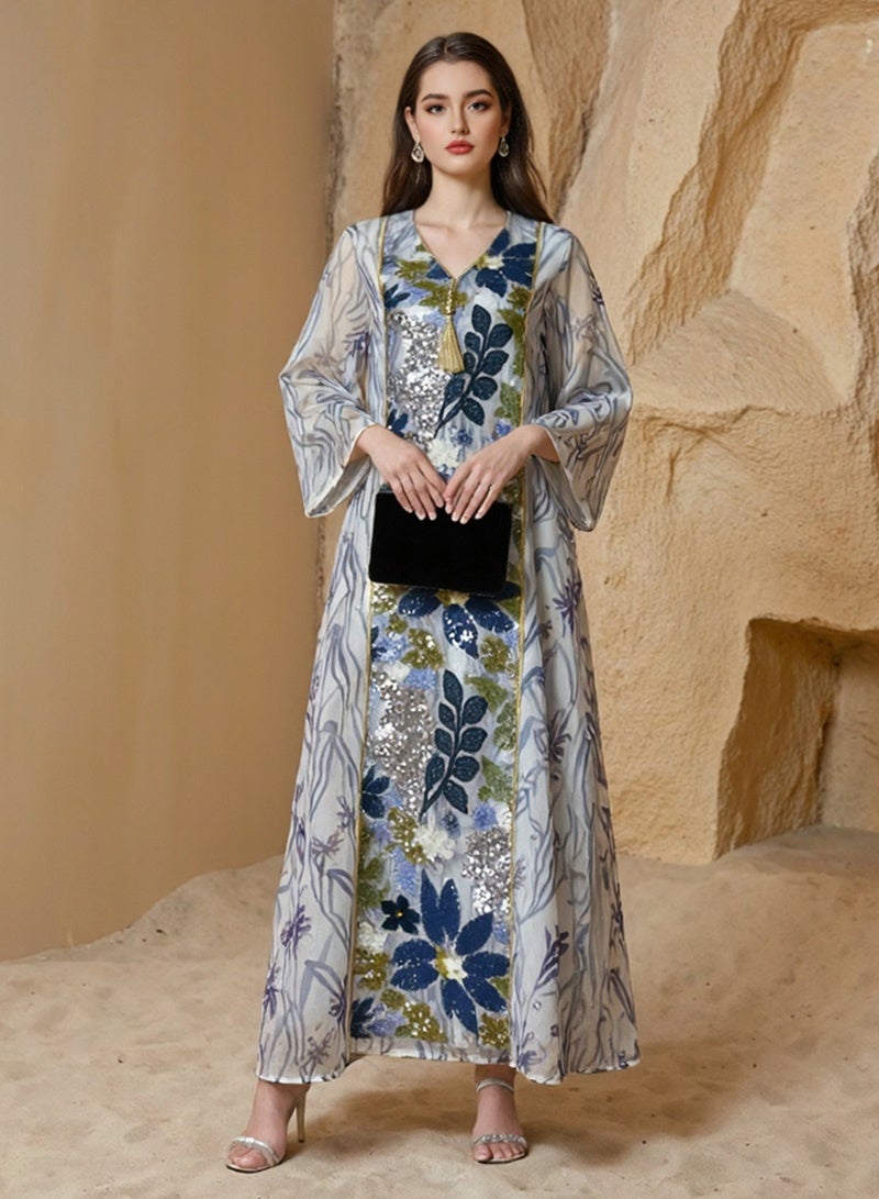 جيوان النساء أبايا المسلمين الصلاة فستان مطرزة الأكمام الكاردجان كفتان الإسلامي دبي رداء عارضي متواضع أبايا فستان - Image 1