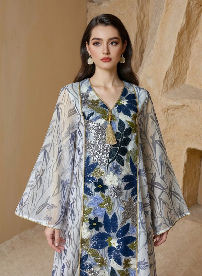 جيوان النساء أبايا المسلمين الصلاة فستان مطرزة الأكمام الكاردجان كفتان الإسلامي دبي رداء عارضي متواضع أبايا فستان - Image 3