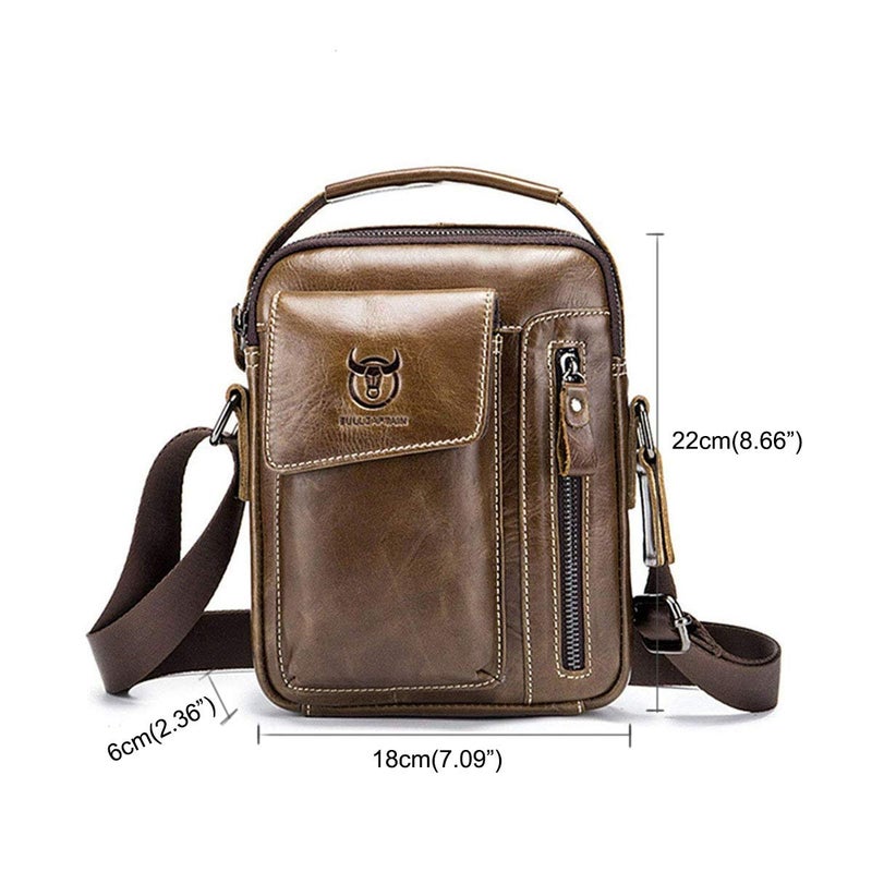 BULLCAPTAIN Genuine Leather Sling Bag Men Bags Small Shoulder Crossbody Bag for Men Everyday Casual Travel Messenger Bag Handbag - Image 2