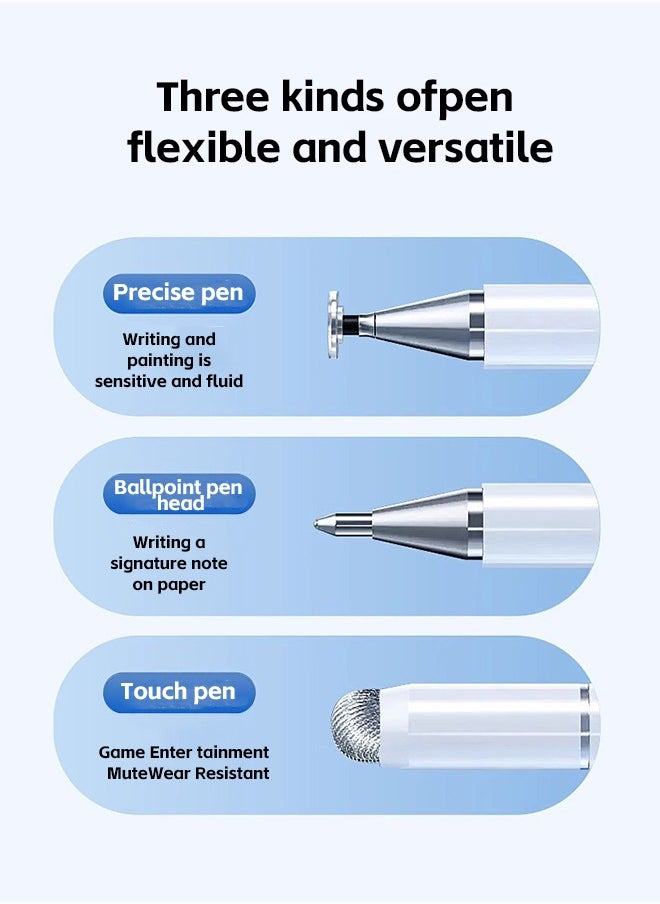 Generic - 3 in 1 Touch Screen Stylus, High Performance Pen for All Tablet/Touch Devices (White) - Image 1