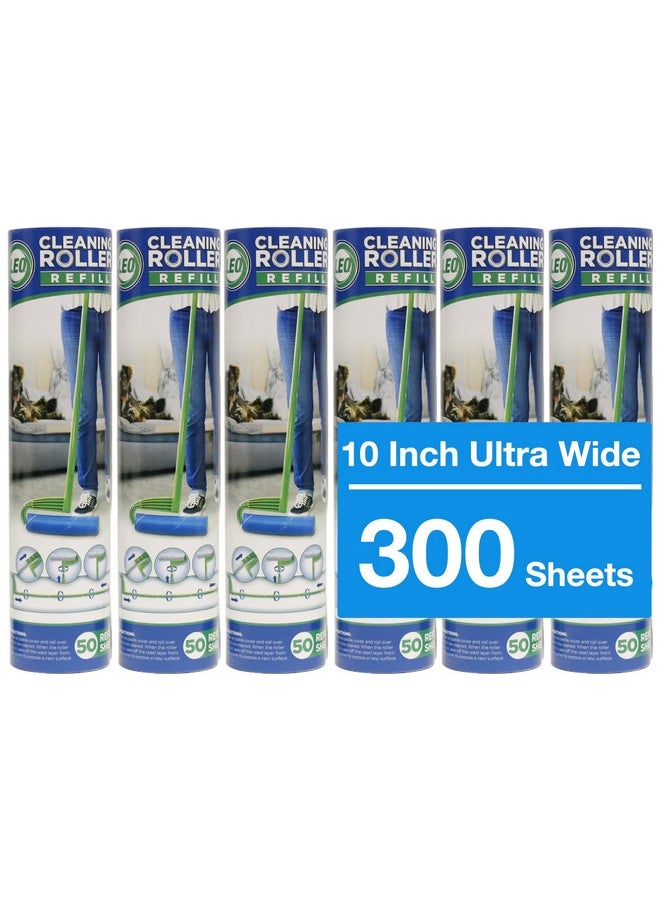 LEO Large 10Inch Wide Lint Roller Refills 6 Rolls 300 UltraWide Sheets For Lint Removers Household Cleaning Easily Remove Pet Hair Dust And Debris From Floors Carpets And Furniture  - Image 1