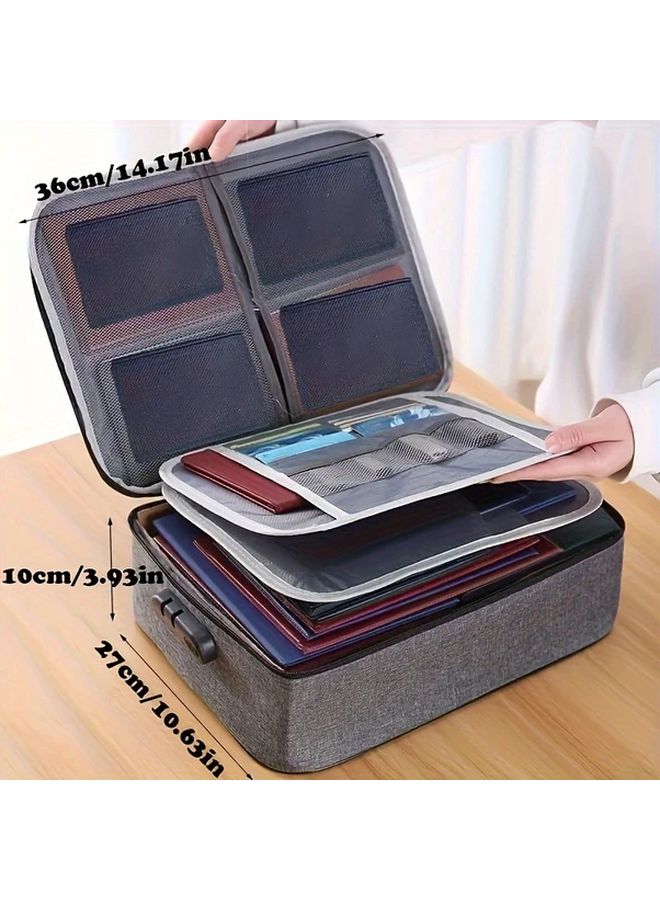 Gray Combination Lock Document Organizer Bag Multi Layer File Storage Portable Briefcase - Image 3