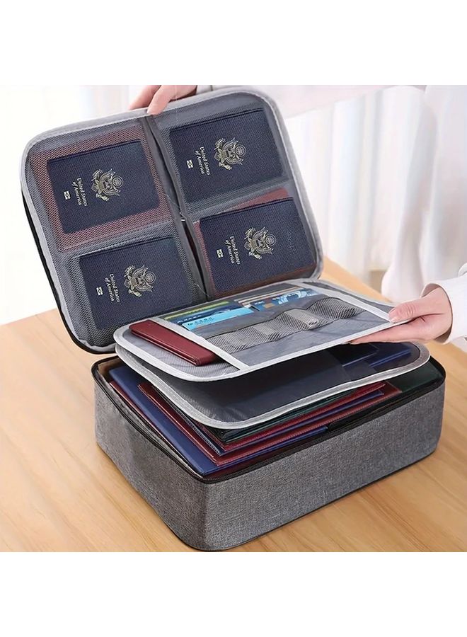 Gray Combination Lock Document Organizer Bag Multi Layer File Storage Portable Briefcase - Image 1