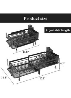 HQ-GAMING Extendable Dish Drying Rack with Drainboard Set, Multifunctional Dish Rack for Kitchen Counter, Anti-Rust Drying Dish Rack with Cutlery & Cup Holders, Black  - Image 2