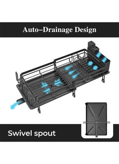HQ-GAMING Extendable Dish Drying Rack with Drainboard Set, Multifunctional Dish Rack for Kitchen Counter, Anti-Rust Drying Dish Rack with Cutlery & Cup Holders, Black  - Image 4