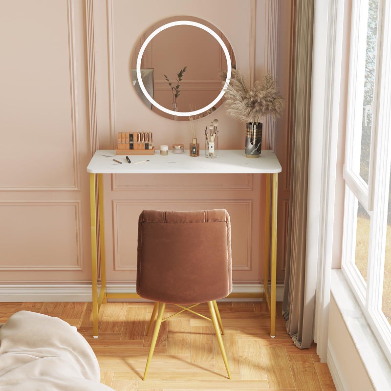 WOHOMO White Faux Marble Folding Desk, 31.5" Small Desk for Small Spaces with Gold Legs, Easy Assemble Foldable Computer Desk, Mini Portable Working Table for Home Office, White and Gold - Image 5