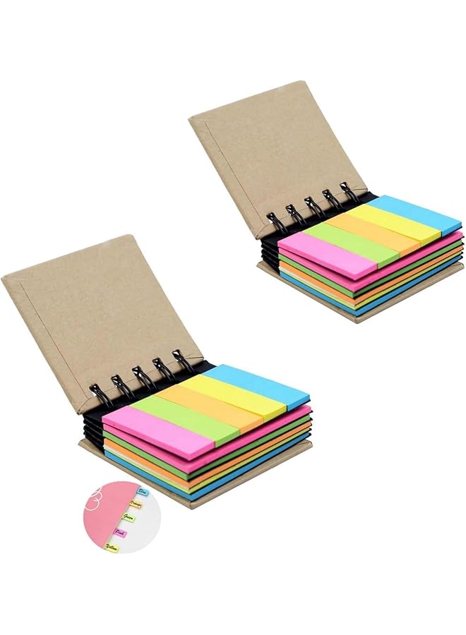 erorex 2 Pack Kraft Paper Notebook Spiral Self Stick Notes Fluorescent Lined Notebooks Colored Index Tabs Mini Writing Pads Diaries Page Marker  - Image 1