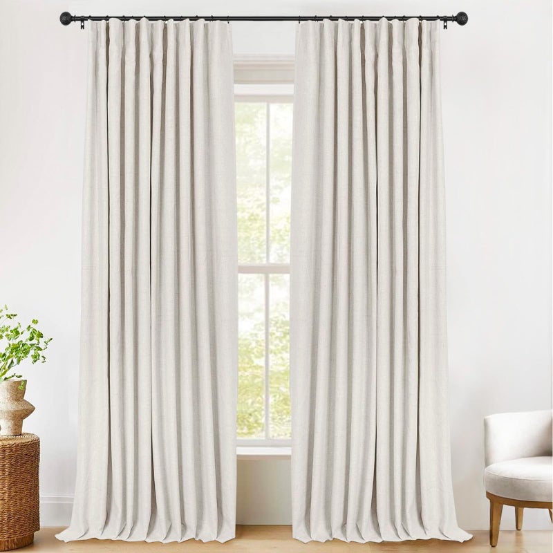 INOVADAY Thermal Sliding Door Curtains 100 Blackout Curtains for Bedroom Sliding Glass Door Drapes Extra Wide for Patio Linen Textured Farmhouse Window Treatment Beige 1 Panel W50xL84