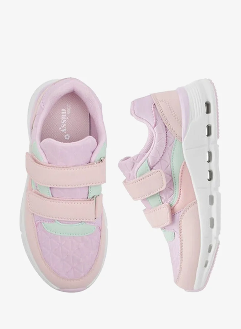 Girls Panelled Sneakers with Hook and Loop Closure