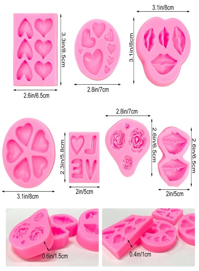Rainmae 7Pcs Valentine's Day Silicone Molds, Flower Fondant Mold Love Letter Rose Lip Love Bear Heart Molds, Cake Decorating Cupcake Topper Polymer Clay Candy Chocolate Gum Paste Wedding Cake Baking - Image 2