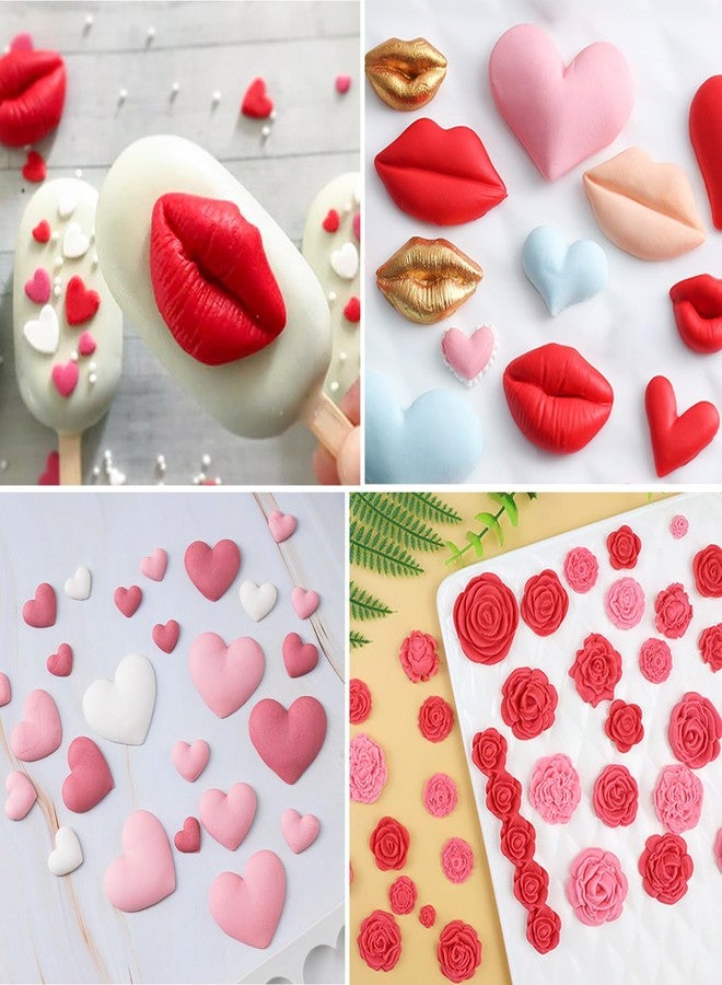 Rainmae 7Pcs Valentine's Day Silicone Molds, Flower Fondant Mold Love Letter Rose Lip Love Bear Heart Molds, Cake Decorating Cupcake Topper Polymer Clay Candy Chocolate Gum Paste Wedding Cake Baking - Image 4