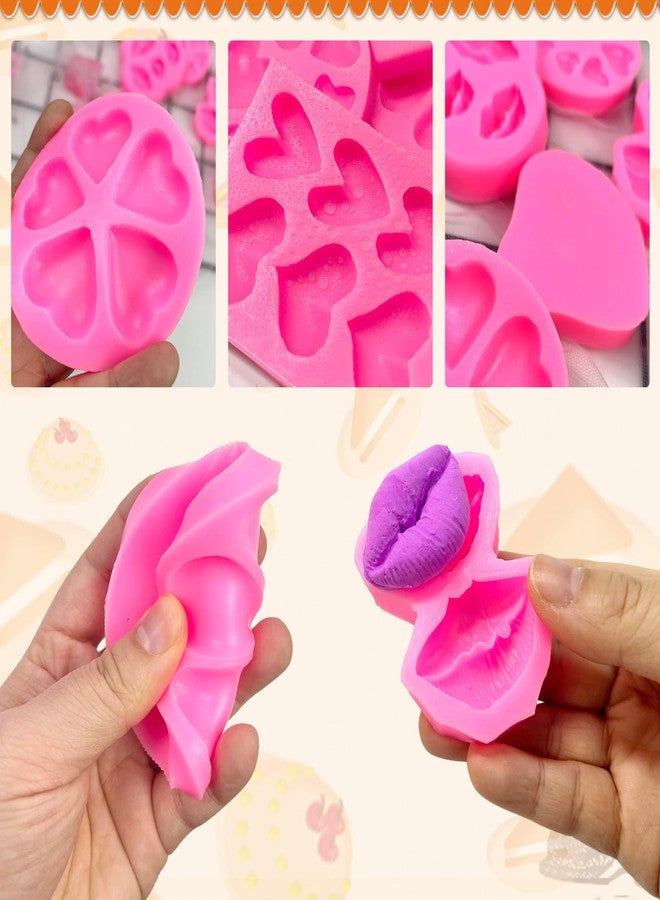 Rainmae 7Pcs Valentine's Day Silicone Molds, Flower Fondant Mold Love Letter Rose Lip Love Bear Heart Molds, Cake Decorating Cupcake Topper Polymer Clay Candy Chocolate Gum Paste Wedding Cake Baking - Image 3