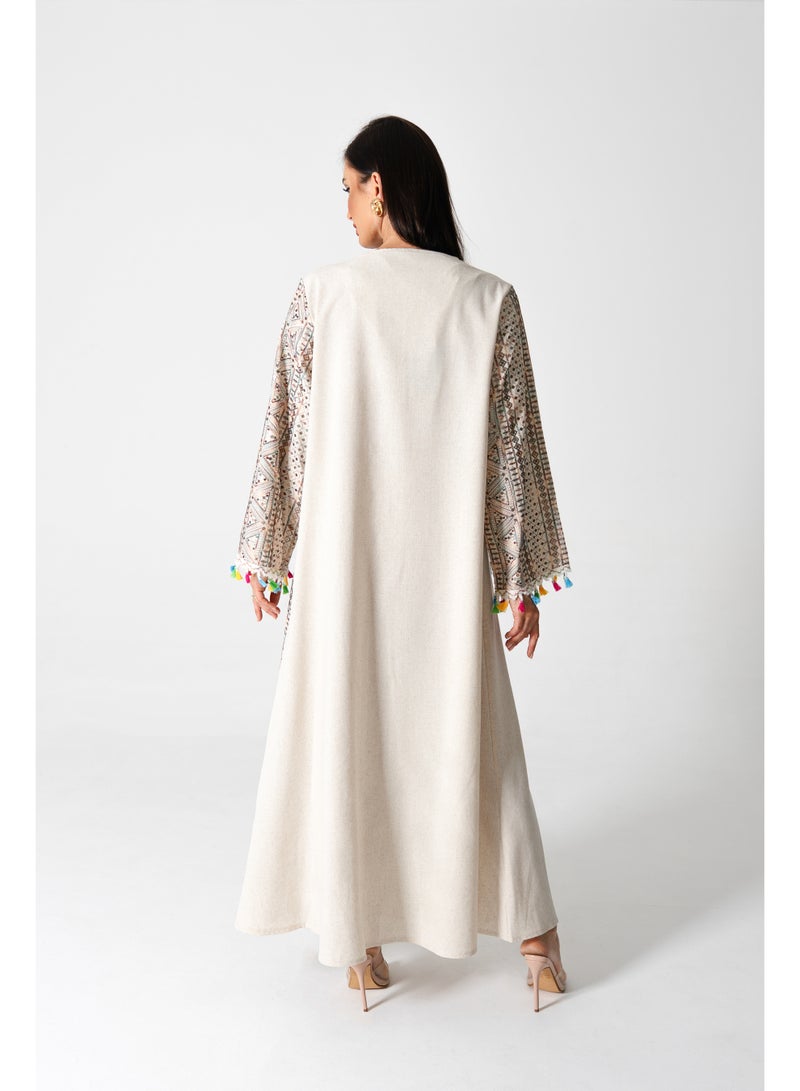 اكسا جلابية انيقة كتان مطرزة - Image 4