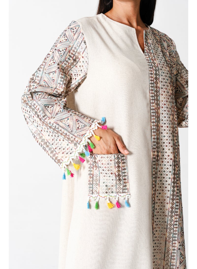 اكسا جلابية انيقة كتان مطرزة - Image 3