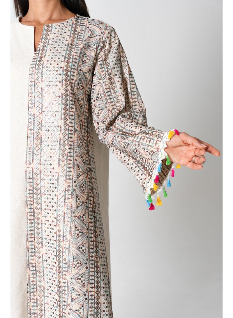 اكسا جلابية انيقة كتان مطرزة - Image 2