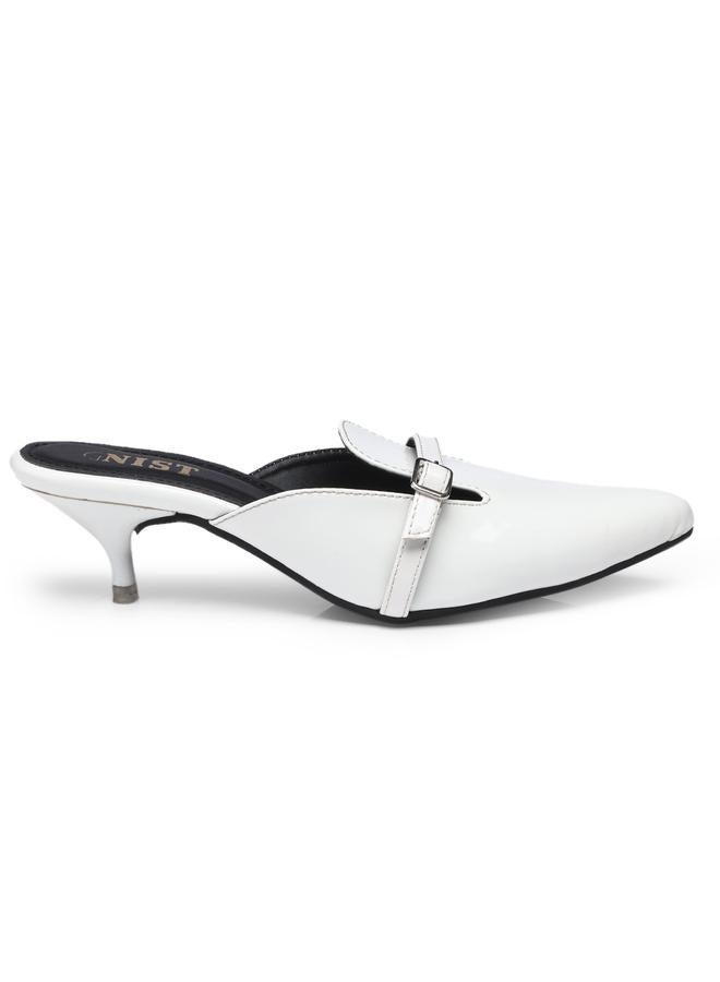 GNIST Buckle Detail Pointed Toe Kitten Heel Mules - Image 1