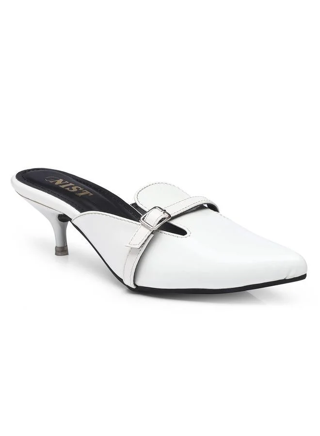 GNIST GNIST Buckle Detail Pointed Toe Kitten Heel Mules