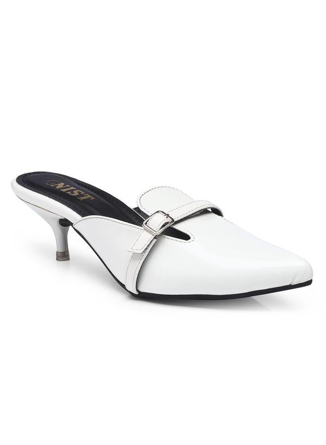 GNIST Buckle Detail Pointed Toe Kitten Heel Mules - Image 2