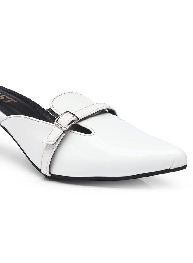 GNIST Buckle Detail Pointed Toe Kitten Heel Mules - Image 3