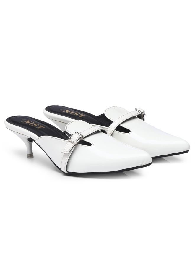 GNIST Buckle Detail Pointed Toe Kitten Heel Mules - Image 4