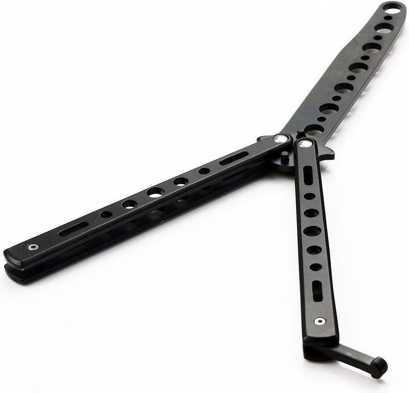 HEAVY DRIVER ® Butterfly Knives Trainer with O-Ring Latch for Beginner, Balisong Trainer with Unsharpened Blade for Practicing Flipping Tricks, Stainless Steel Pocket Tool (Black) - Image 1