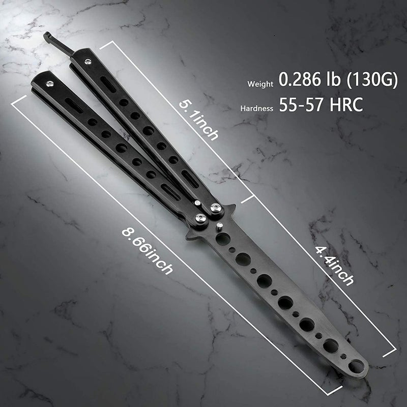 HEAVY DRIVER ® Butterfly Knives Trainer with O-Ring Latch for Beginner, Balisong Trainer with Unsharpened Blade for Practicing Flipping Tricks, Stainless Steel Pocket Tool (Black) - Image 3