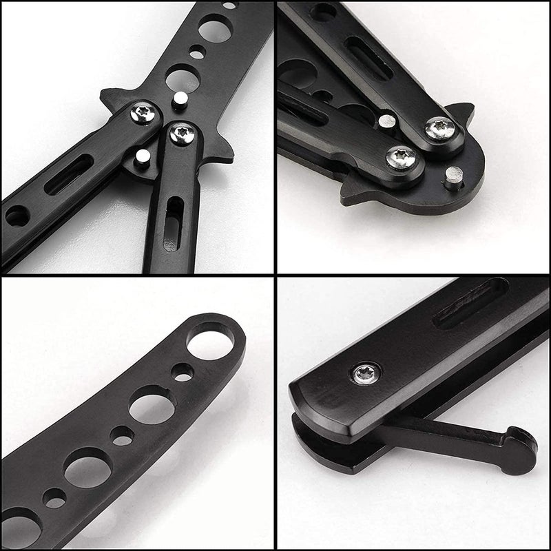 HEAVY DRIVER ® Butterfly Knives Trainer with O-Ring Latch for Beginner, Balisong Trainer with Unsharpened Blade for Practicing Flipping Tricks, Stainless Steel Pocket Tool (Black) - Image 2