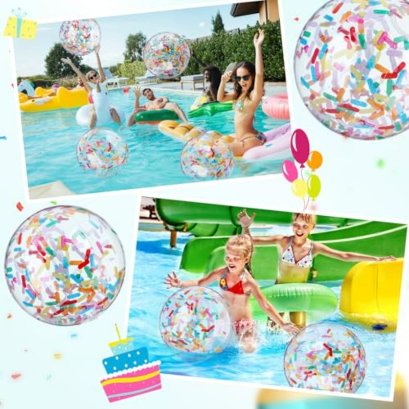 Beach party decoration: 16-inch inflatable glitter balls with confetti, PVC material, multicolor, lightweight and reusable - Image 3