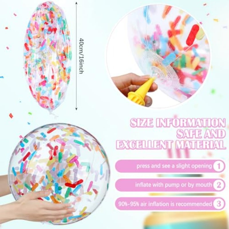 Beach party decoration: 16-inch inflatable glitter balls with confetti, PVC material, multicolor, lightweight and reusable - Image 2