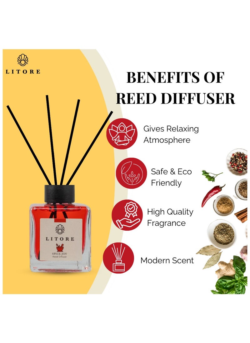 Litore Litore Spice Joy Reed Diffuser, Best Diffuser Aromatherapy Perfume, Home Fragrance, Oil Diffuser & Reed Diffuser Sticks - Perfect for Home & Office - 100 ml  - Image 5