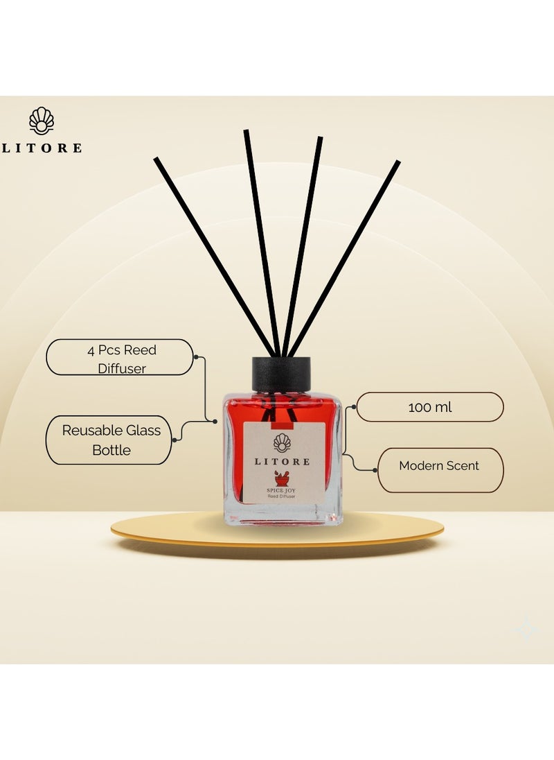 Litore Litore Spice Joy Reed Diffuser, Best Diffuser Aromatherapy Perfume, Home Fragrance, Oil Diffuser & Reed Diffuser Sticks - Perfect for Home & Office - 100 ml  - Image 3
