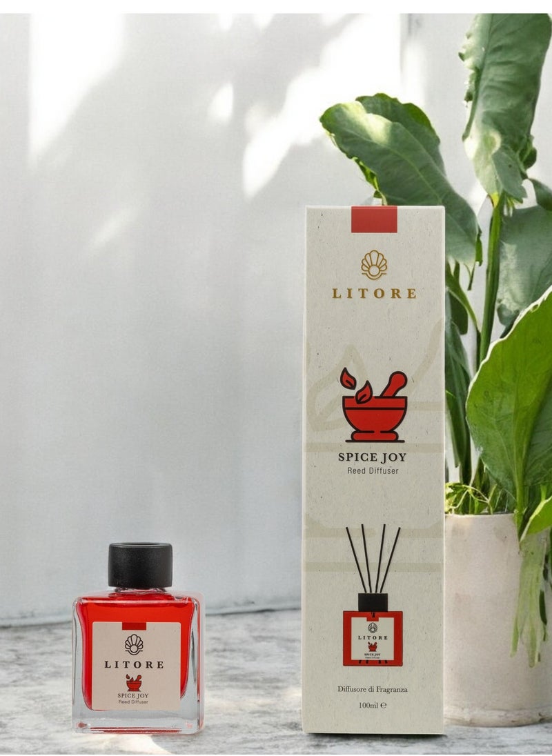 Litore Litore Spice Joy Reed Diffuser, Best Diffuser Aromatherapy Perfume, Home Fragrance, Oil Diffuser & Reed Diffuser Sticks - Perfect for Home & Office - 100 ml  - Image 1
