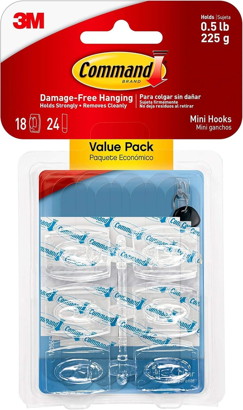 Command Mini Hooks Value Pack, Clear, 18-Hooks (17006CLR-18ES), Organize Damage-Free - Image 1