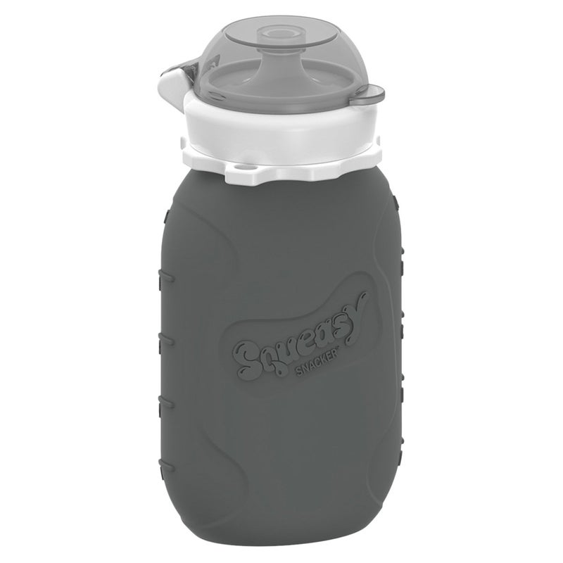Grey 6 oz Squeasy Snacker Spill Proof Silicone Reusable Food Pouch for Both Soft Foods and Liquids Water Apple Sauce Yogurt Smoothies Baby Food Dishwasher Safe