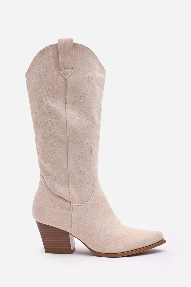 Where's That From Yasmine Calf Cowboy Boots Block Heel Western Embroidered