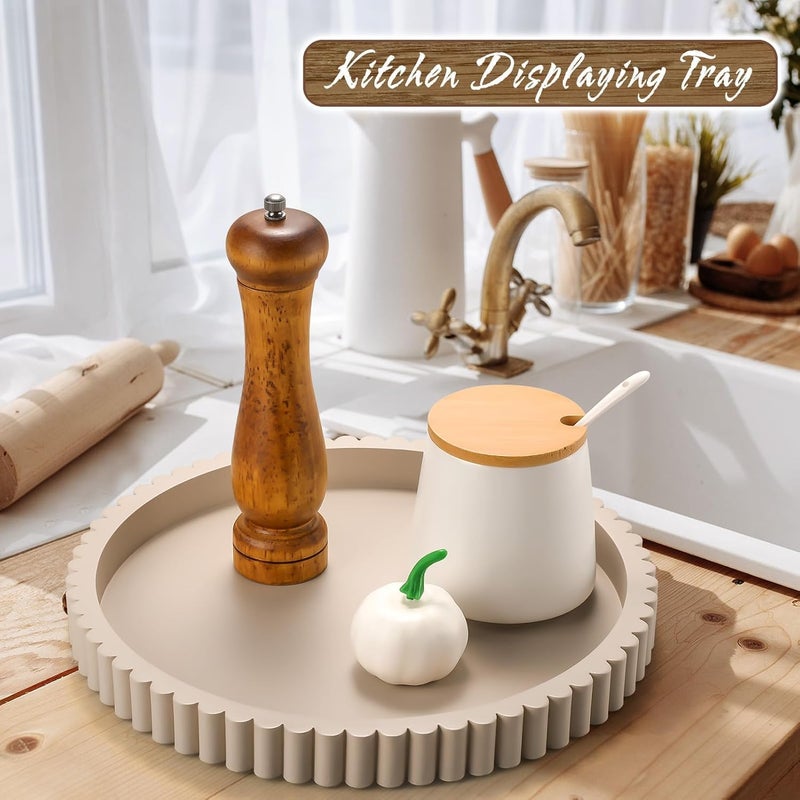 KULEDM Handmade 12in Decorative Tray for Coffee Table Tray Decor, Gray Wooden Decorative Round Tray for for Coffee Table, Dining Room Table Entryway and Living Room Table - Image 3
