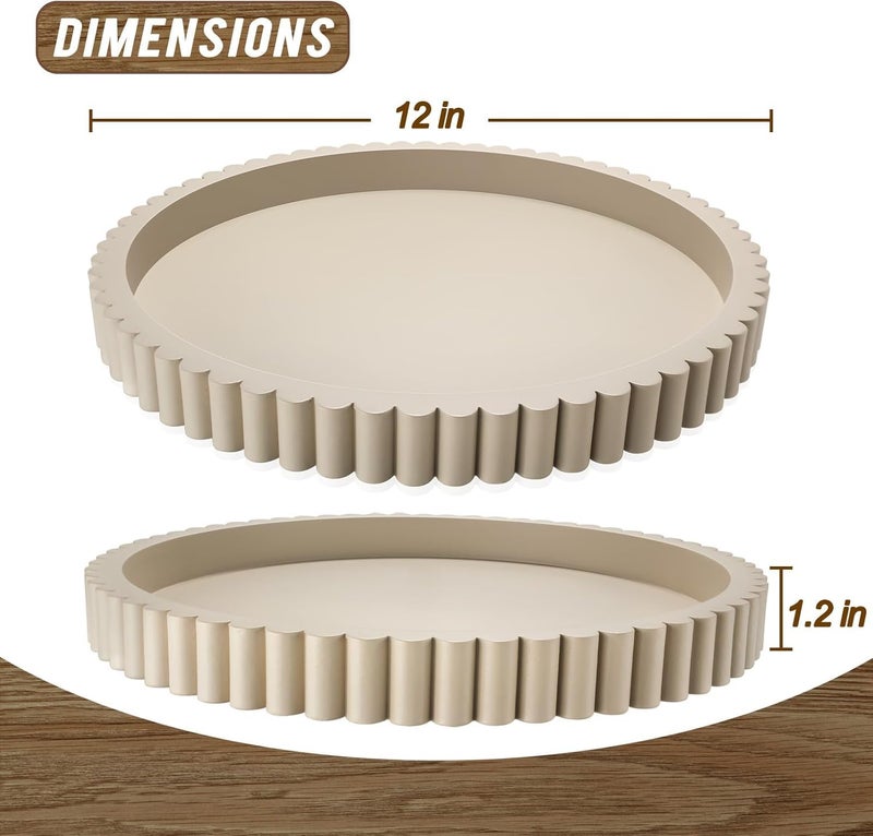 KULEDM Handmade 12in Decorative Tray for Coffee Table Tray Decor, Gray Wooden Decorative Round Tray for for Coffee Table, Dining Room Table Entryway and Living Room Table - Image 2