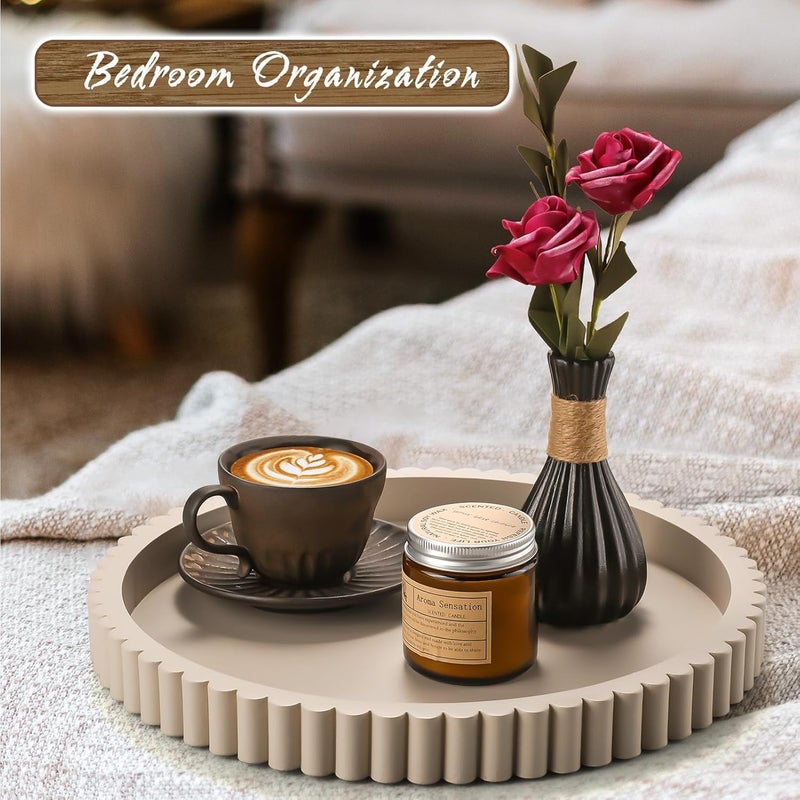 KULEDM Handmade 12in Decorative Tray for Coffee Table Tray Decor, Gray Wooden Decorative Round Tray for for Coffee Table, Dining Room Table Entryway and Living Room Table - Image 4