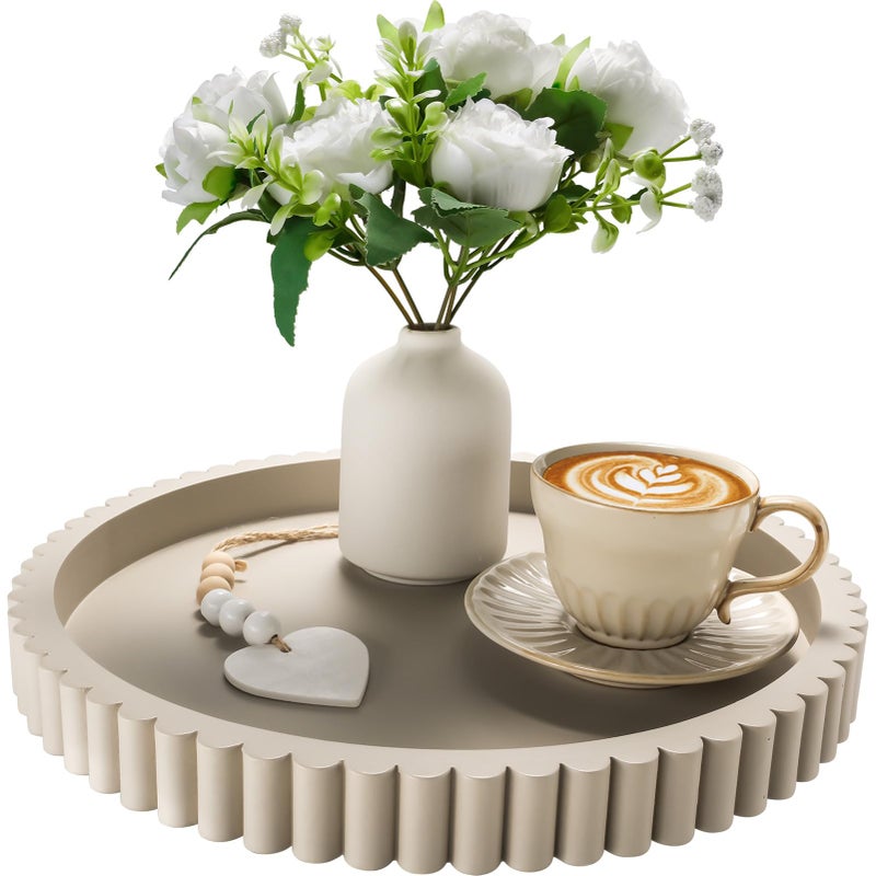 KULEDM Handmade 12in Decorative Tray for Coffee Table Tray Decor, Gray Wooden Decorative Round Tray for for Coffee Table, Dining Room Table Entryway and Living Room Table - Image 1