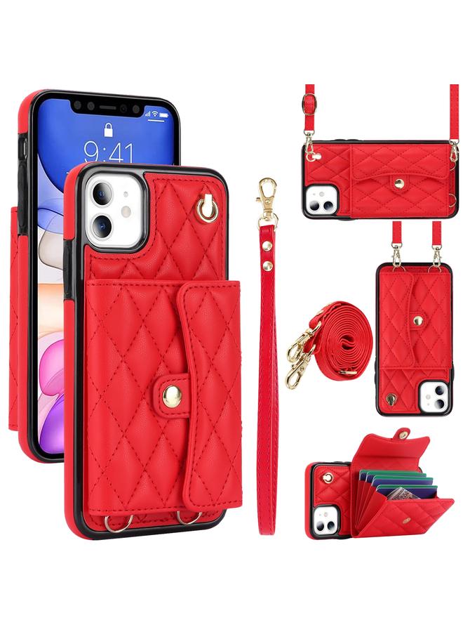 S-TOP Case For iPhone 11 Crossbody Rhombic Horizontal Wallet Leather Phone Case - Image 1