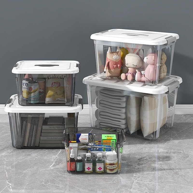 XVersion XV Plastic Storage Box Set with with Lockable Lid (Medium+Large+XL),Stackable Containers,Transparent Boxes Storing Clothes, Tools, Office Supplies (3-Pack Storage Bins – Transparent, Gray) - Image 5
