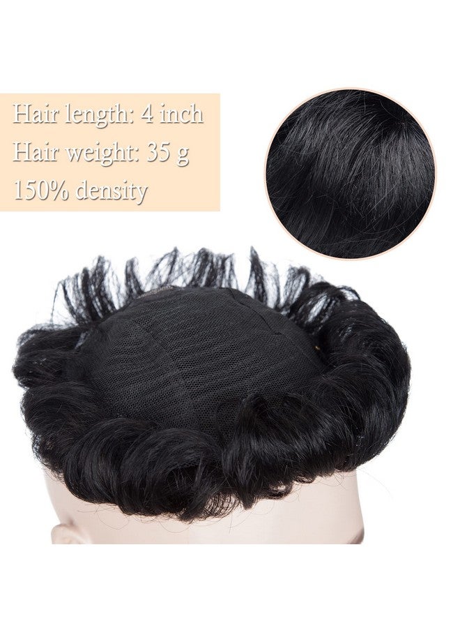 SEGO Men'S Touppe Human Hair Topper For Women With Short Hair 150% Density 16X19Cm Mono Base 100% Human Hair 4 Inch Short Curly Hairpiece Replacement Wig Jet Black - Image 4