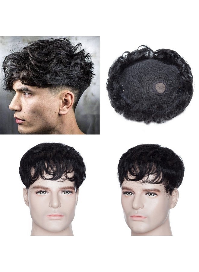 SEGO Men'S Touppe Human Hair Topper For Women With Short Hair 150% Density 16X19Cm Mono Base 100% Human Hair 4 Inch Short Curly Hairpiece Replacement Wig Jet Black - Image 1