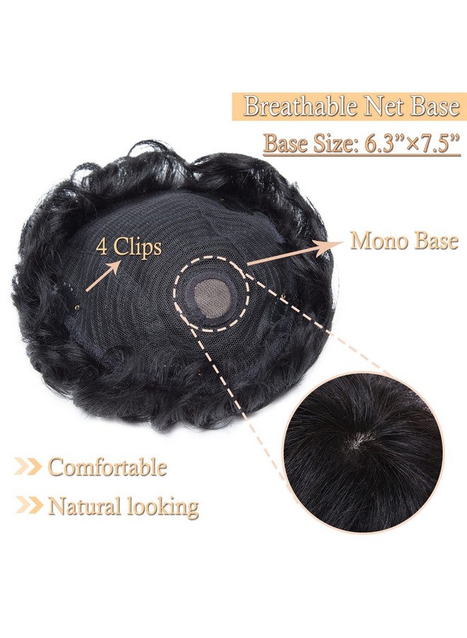 SEGO Men'S Touppe Human Hair Topper For Women With Short Hair 150% Density 16X19Cm Mono Base 100% Human Hair 4 Inch Short Curly Hairpiece Replacement Wig Jet Black - Image 3