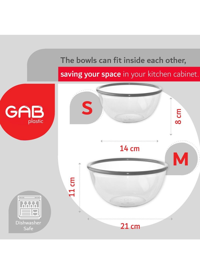 GAB Plastic, Salad Bowl, Set of 3, Small medium and large mixing bowl and serving bowl, Kitchen tool, Great for serving salad, fruits, popcorn, or chips, Sturdy and durable, Made from BPA-free Plastic